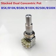 1 Piece B5K/B10K/B50K/B100K/B250K/B500K Stacked Dual Concentric Potentiometer(POT) With Center Deten