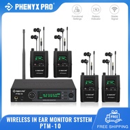 Phenyx Pro PTM-10-4B Wireless Monitoring System in Ear Audio Stereo UHF One Transmitter 4 Bodypacks 