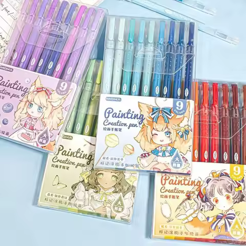 9pcs Romantic Multi Color Pens Set Gel Ink Vintage Marker Liner 0.5mm Ballpoint Stationery Gift F309