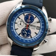 ใหม่ SEIKO_5 SSB00333 โครโนกราฟสีน้ำเงิน Dial สายหนังนาฬิกาผู้ชาย นาฬิกาควอตซ์ผู้ชาย-นาฬิกาควอตซ์ปฏิทินผู้ชายของ S eiko