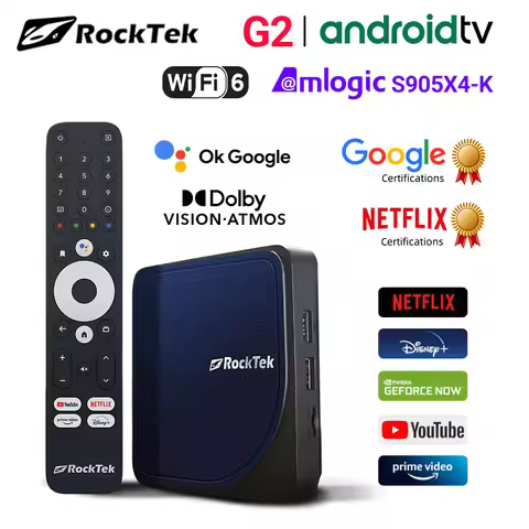 RockTek G2 4K Android TV 12 Stream Box with Netflix Google Certified Amlogic S905X4-K 4G64G Support 