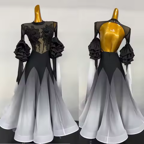 Ballroom Dance Dress Standard Waltz Competition Dancing Costume Black Gradient Long Dresses Women Ta