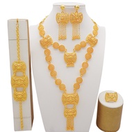 Bộ vòng cổ màu vàng tua rua dài cho đám cưới Bộ trang sức nữ bộ trang sức cưới pha lê Dubai Nigeria