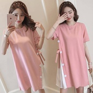 maternity dress Korean style mid-length short-sleeved loose top a-line skirt<d ck>Maei Dei feedi  De