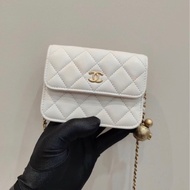 【95%新 ✨ 全網最低價！】Chanel woc mini 白色 金球鏈條 羊皮 腰包 單肩斜挎包小廢包