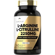 Carlyle L-Arginine L-Citrulline Supplement | 2250mg | 240 Powder Capsules | Nitric Oxide Precursors 