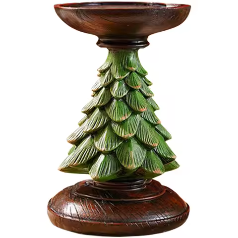 Resin Christmas Tree Candle Holder with Distressed Finish for Holiday Table Decor S 11.8x7.9cm M 15.