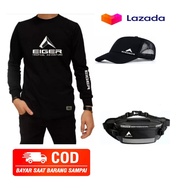 outfit pria kaos lengan panjang tas selempang dompet dan topi baju kaos lengan panjang pria distro t