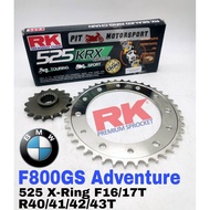 RK Sprocket Set BMW F800GS Adventure GB KRX X-Ring Black Gold Chain Rantai Xring 525 800GS 800 GS F8