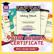 10pcs CUSTOM Certificate A4 Printing Cetak Sijil custom