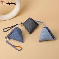 AIPING Triangle Coin Purse, Mini Canvas Coin Change Wallet, Portable with Lanyard Small Storage Bag