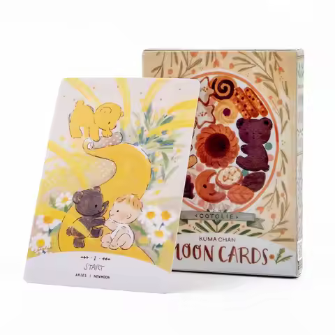 Cotolie KUMACHAN MOON CARDS 24 Pcs Deck English Version Adorable Bear Oracle Cards Board Game for Fa