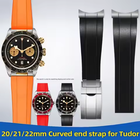 20mm 21mm 22mm curved end strap For Tudor 1958 Black Bay Chronograph M79360 M79363N M79230R silicone