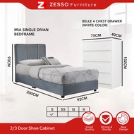 ZESSO Single Bedroom Set With Chest Drawer /Divan Bed frame/ Wardrobe/ 2 in 1 bedroom set / Laci