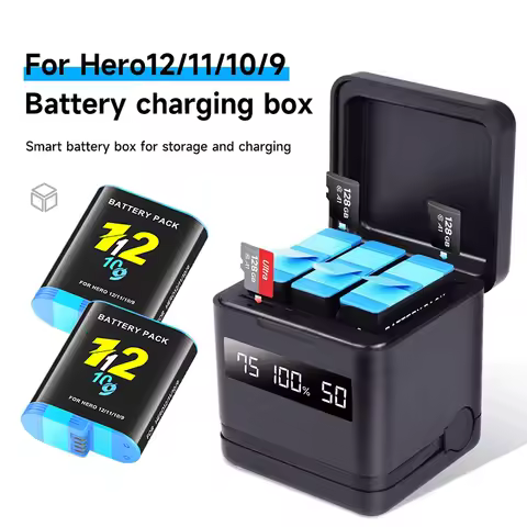 For Gopro Hero 12/11/10/9 Battery with LCD Display Multifuntional Smart Gopro Battery Charging Box/C