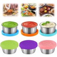 6 Packs Salad Dressing To Go Containers, 1.6/2.4 oz all Reusable Stainless Steel Sauce Cups With Sil