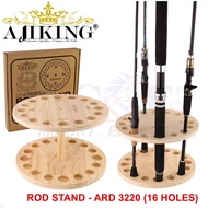 Ajiking Rod Stand ARD 3220 | 2 layers with 16 Holes | Wooden Rod Holder Organizer