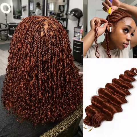 Miracle Knots Reddish Brown Deep Wave Crochet Hair #33B Feather Human Crochet Hair Knotless Boho Bra