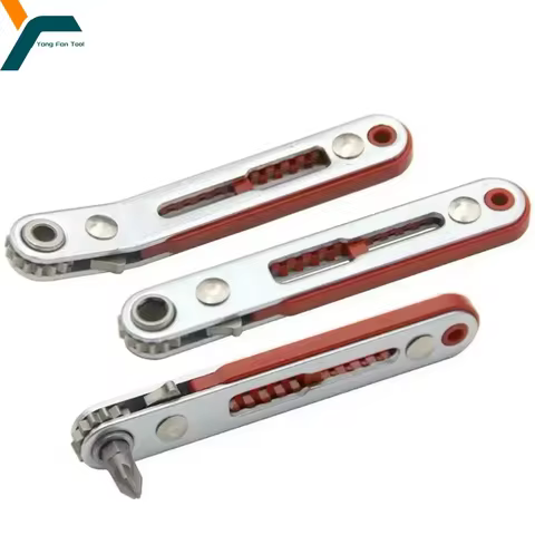 1Pc Mini Bidirection Ratchet Flat Head Wrench Elbow 6.35mm Two-way Screwdriver Cross Hexagonal Multi