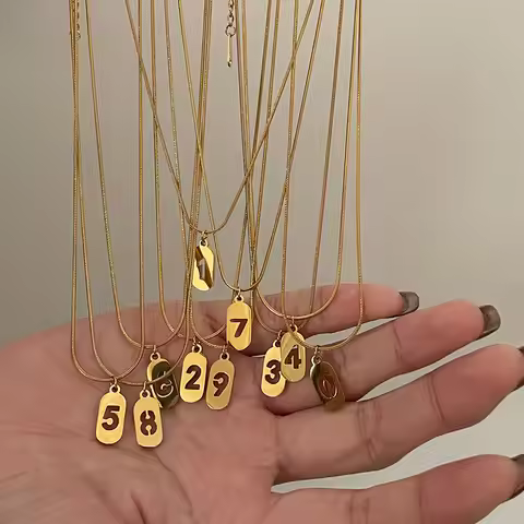 Stainless Steel Angel Number Necklace 0 1 2 3 4 5 6 7 8 9 Rectangle For Women Men Hollow Lucky Numbe