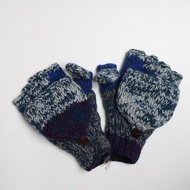 藍色色塊雜線翻蓋手套海水配色純羊毛線手工編織搖粒絨全內襯保暖