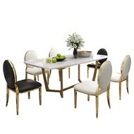 ⭐Affordable⭐designer unique new stainless steel golden dining room set with marble table and 6 leather chairs mesa de ja