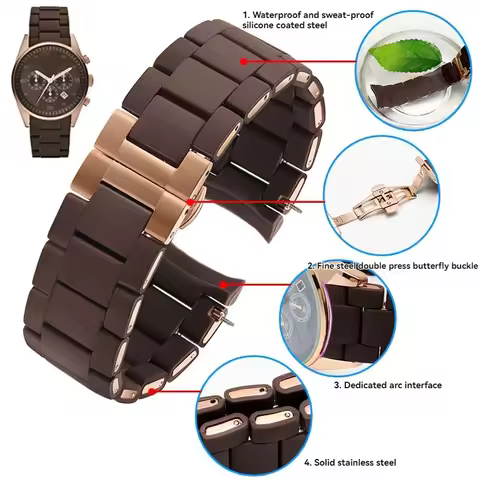Hybrid Silicone + Stainless Steel Watch Band for Armani AR5906/AR5905/AR5890/AR5889/5858/5920 | 23mm