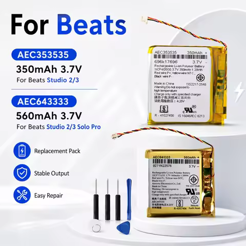 AEC353535 AEC643333 Replacement Battery for Beats Solo 2 3 Pro Studio 2 3 Wireless Headset Rechargea