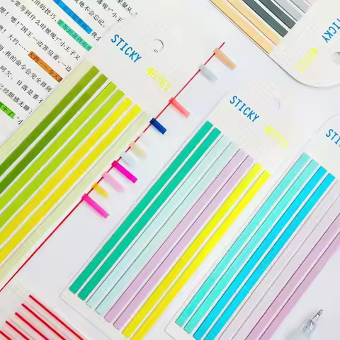 8 Sets Transparent Long Fine Sticker Memo Pad Sticky Tabs Morandi Neon Clear Sticky Notes Aesthetic 