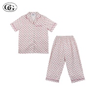 G&G ชุดนอน เสื้อแขนสั้นคอปก กางเกงขาสี่ส่วน ผ้าคอตตอน ลายดอกไม้ EN3C003 สีครีม (CR)