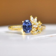 18K金藍寶石戒指 藍色寶石搭配鑽石
