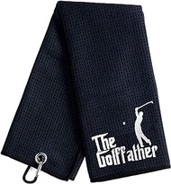Warehouse No.9 The Golf Father Funny Black Golf Towel, Embroidered Golf Towels for Golf Bags with Clip, Golf Towel for Dad, Men, Golfer, Golf Lover, Grandpa Retirement Christmas Birthday Gifts