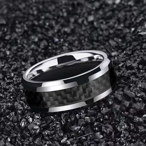 Vintage Silver Titanium Stainless Steel Ring Black Carbon Fiber Ring Wedding Jewelry Christmas Gift 
