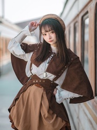 蒸汽朋克  咖色 棕色 燈芯絨 無袖外搭 外套披肩 披風斗篷