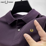 เสื้อยืดแขนสั้นสำหรับผู้ชาย,เสื้อยืดแขนสั้นมีปกแบบลำลองเสื้อโปโลธุรกิจผ้าฝ้ายบริสุทธิ์ทำจากหนัง Fred Perry