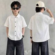 2Pcs Tween Boy Fashion Casual Hite Short-Sleeved Shirt White Jeans And Loose Jeans For Back School B