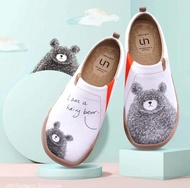 UIN Fashion Retro Cute Cartoon Animal Bear Women's Shoes Sports Art Casual Leather Travel Shoes BE W