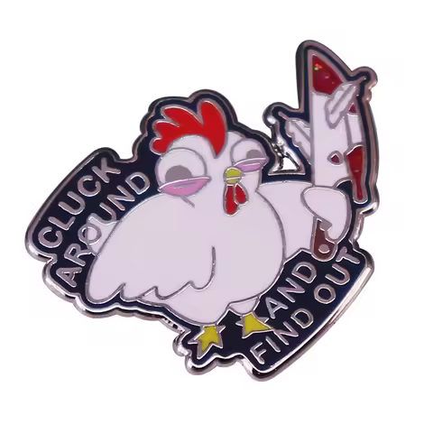 Cluck Around And Find Out Brooch Angry Chicken Enamel Pin Bird Knife Funny Badge