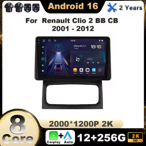 Car Radio For Renault Clio 2 BB CB 2001-2012 Android 16 Carplay Multimedia Player Navigation GPS WiF