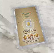 Emas Antam Micro Gold 0.1 Gram. Happy Birthday series. Warna Gold