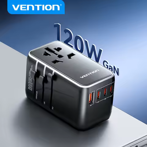 Vention 120W Universal Travel Adapter PD 65W All in One Worldwide Travel Adapter Wall Charger AC Pow