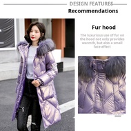 Ladies Thickened Warm Mid-Length Down Jacket Gold Film Shiny Over-the-Knee Jacket Down