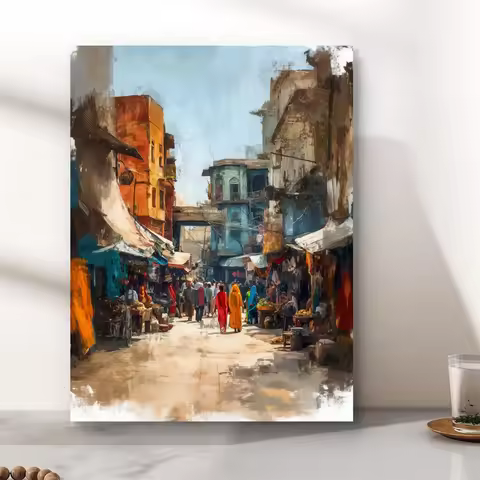 Old Lahore City Canvas Painting Print Pakistani Mughal Art Wall Decor Pakistani Rickshaw Art Poster 