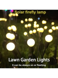 2入組太陽能供電8個LED螢火蟲燈IP65防水戶外地面插頭燈智能光控步道燈戶外花園景觀燈（常亮或閃爍）