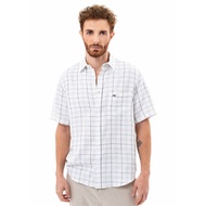 camel active Men Short Sleeve Shirt in Regular Fit with Shirt Collar in Off White Cotton Double Face Check 102-AW23H1801