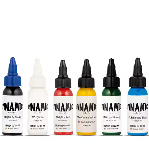 Tattoo Ink Set 6 Bottles (1 oz Each) Includes:Triple Black,White,Fire Red,Canary Yellow,Leaf Green a