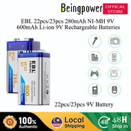 EBL 22pcs 23pcs 280mAh 6F22 9V Ni-MH Battery 9V 600mAh Li-ion Rechargeable Battery Beingpower