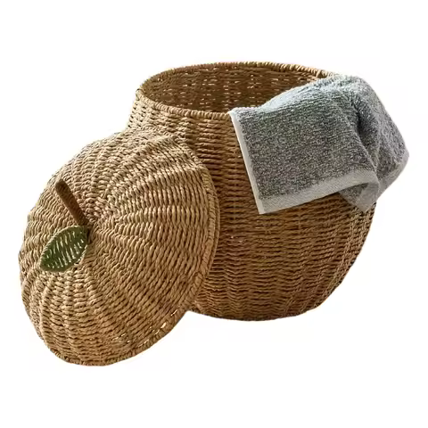 Apple & Pear Shaped Storage Basket, Boho Handwoven Paper Rope Desk Organizer for Home Decor, Fruit S