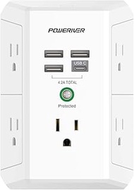 USB Wall Charger, POWERIVER Multi Outlet Extender Surge Protector with 4 USB Ports (1 USB C, 4.2A To