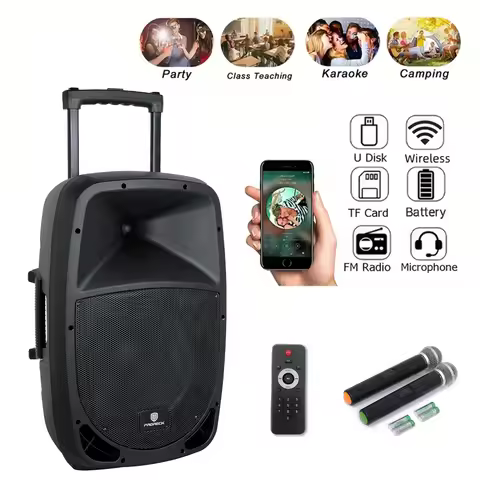 PRORECK Freedom 12 Portable Wireless 12" 500W PA Speaker with Rechargeable Battery, BT/USB/SD/FM, Re